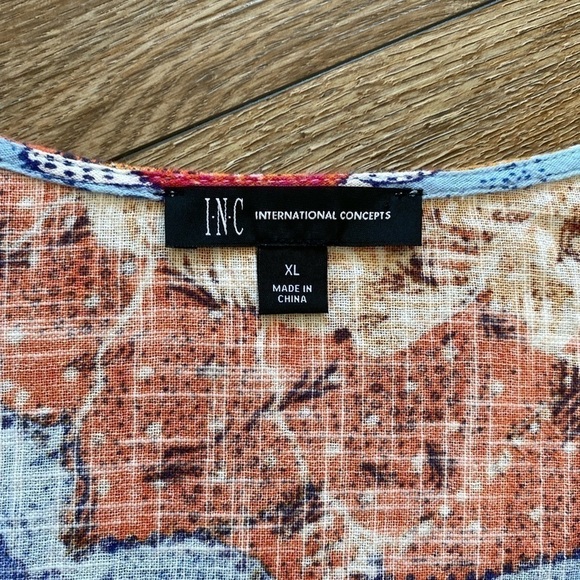 INC International Concepts Floral Print Button Down Puff Sleeve Shirt Women’s XL - Picture 3 of 10